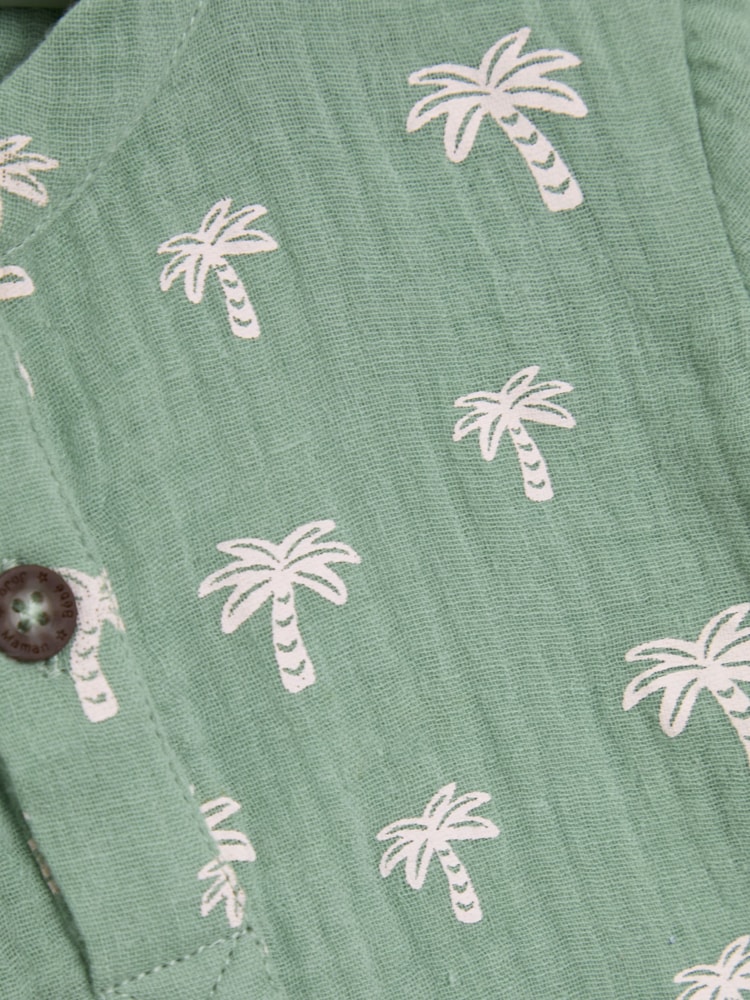 JoJo Maman Bébé Khaki Palm Tree 2-Piece Cheesecloth T-Shirt & Shorts Set - Image 6 of 6