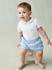 JoJo Maman Bébé Blue 2-Piece Classic Body & Stripe Shorts Set - Image 1 of 6