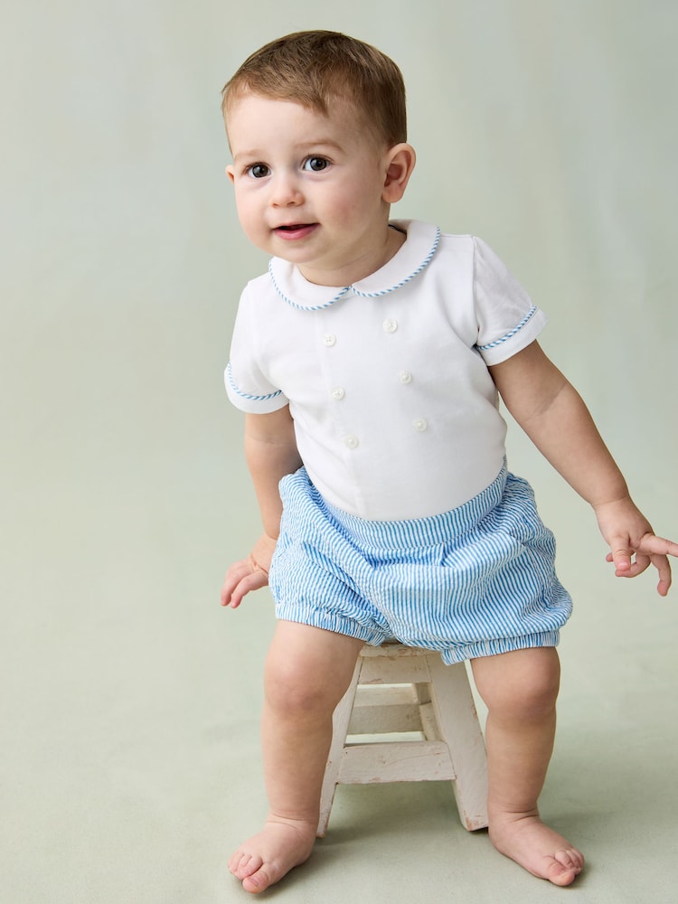 JoJo Maman Bébé Blue 2-Piece Classic Body & Stripe Shorts Set - Image 1 of 6