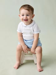 JoJo Maman Bébé Blue 2-Piece Classic Body & Stripe Shorts Set - Image 2 of 6