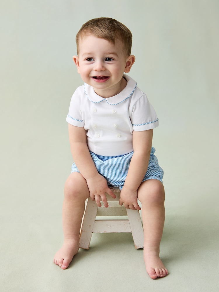 JoJo Maman Bébé Blue 2-Piece Classic Body & Stripe Shorts Set - Image 2 of 6