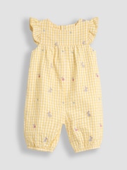 JoJo Maman Bébé Yellow Bunny Gingham Pretty Ruffle Shoulder Embroidered Sunsuit - Image 5 of 7