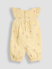 JoJo Maman Bébé Yellow Bunny Gingham Pretty Ruffle Shoulder Embroidered Sunsuit - Image 6 of 7