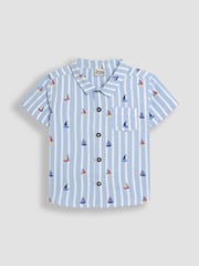 JoJo Maman Bébé Blue Sailboat 2-Piece Printed Shirt & Twill Shorts Set - Image 2 of 6
