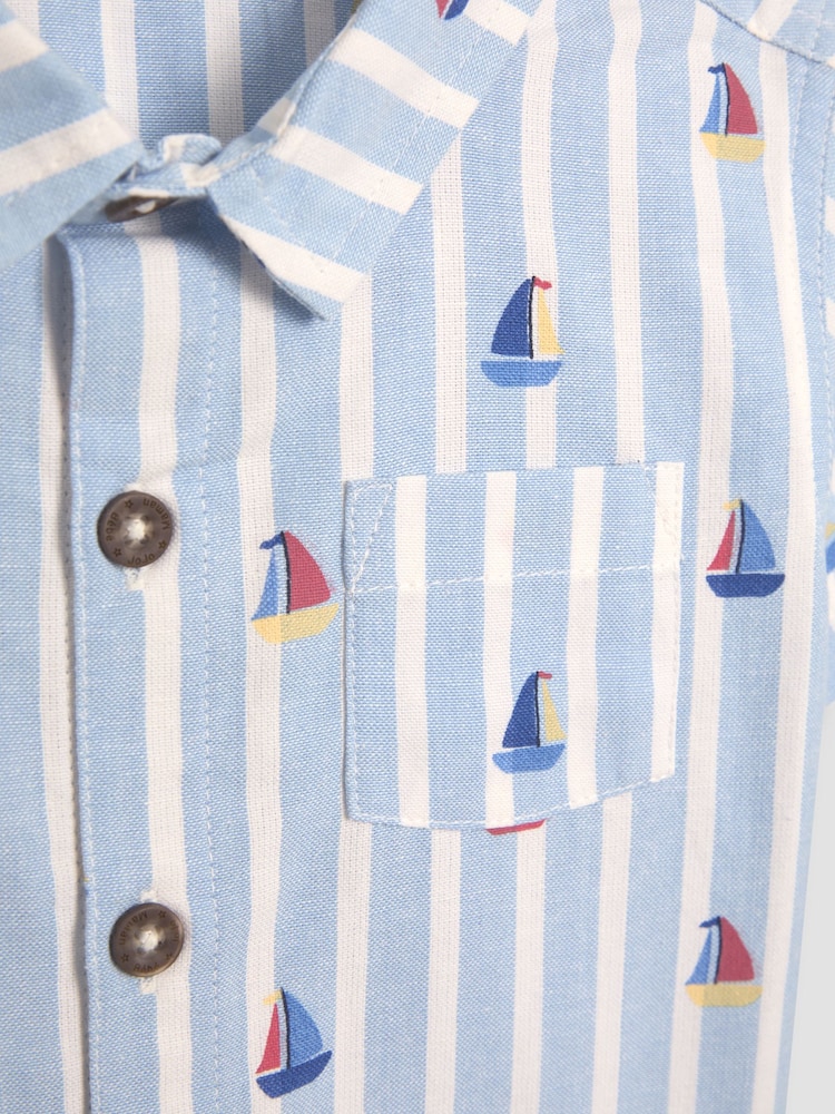 JoJo Maman Bébé Blue Sailboat 2-Piece Printed Shirt & Twill Shorts Set - Image 6 of 6