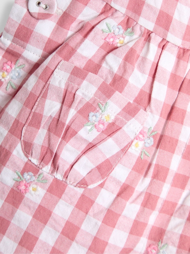 JoJo Maman Bébé Pink Floral Embroidered Gingham Dungarees - Image 3 of 3