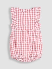 JoJo Maman Bébé Pink Floral Embroidered 2-Piece Frill-front Romper & Hat Set - Image 2 of 5