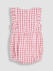 JoJo Maman Bébé Pink Floral Embroidered 2-Piece Frill-front Romper & Hat Set - Image 3 of 5