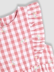 JoJo Maman Bébé Pink Floral Embroidered 2-Piece Frill-front Romper & Hat Set - Image 5 of 5