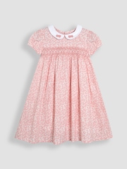JoJo Maman Bébé Pink Ditsy Floral Smocked Woven 100% Cotton Dress - Image 2 of 5
