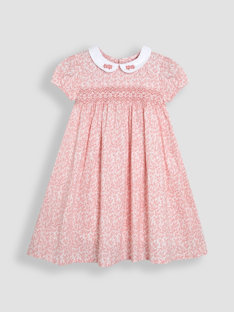 JoJo Maman Bébé Pink Ditsy Floral Smocked Woven 100% Cotton Dress - Image 2 of 5