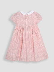 JoJo Maman Bébé Pink Ditsy Floral Smocked Woven 100% Cotton Dress - Image 3 of 5