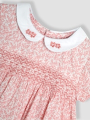JoJo Maman Bébé Pink Ditsy Floral Smocked Woven 100% Cotton Dress - Image 5 of 5