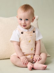 JoJo Maman Bébé Yellow 2-Piece Chicks Embroidered Dungarees & Body Set - Image 1 of 4