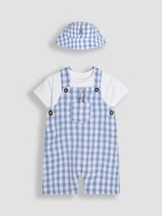 JoJo Maman Bébé Blue 2-Piece Peter Rabbit™ Gingham Dungarees & Body Set - Image 1 of 9