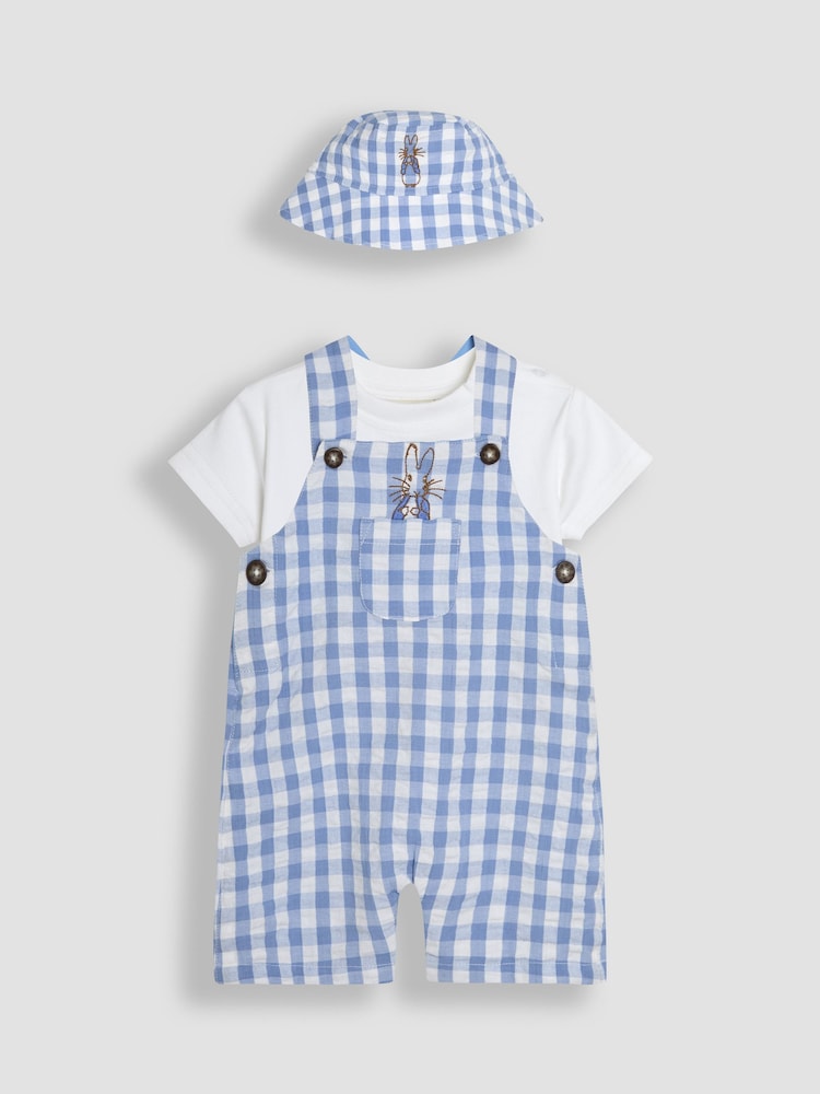 JoJo Maman Bébé Blue 2-Piece Peter Rabbit™ Gingham Dungarees & Body Set - Image 1 of 9