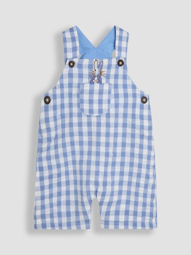 JoJo Maman Bébé Blue 2-Piece Peter Rabbit™ Gingham Dungarees & Body Set - Image 2 of 9