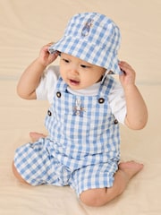 JoJo Maman Bébé Blue 2-Piece Peter Rabbit™ Gingham Dungarees & Body Set - Image 8 of 9