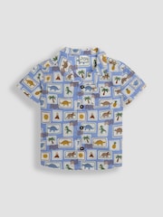 JoJo Maman Bébé Khaki Dino Stamp 2-Piece Printed Shirt & Twill Shorts Set - Image 2 of 6