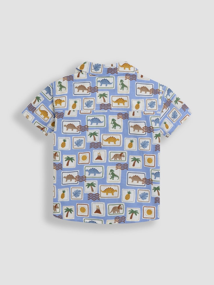JoJo Maman Bébé Khaki Dino Stamp 2-Piece Printed Shirt & Twill Shorts Set - Image 3 of 6