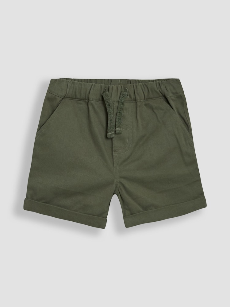 JoJo Maman Bébé Khaki Dino Stamp 2-Piece Printed Shirt & Twill Shorts Set - Image 4 of 6