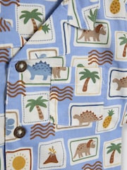 JoJo Maman Bébé Khaki Dino Stamp 2-Piece Printed Shirt & Twill Shorts Set - Image 6 of 6
