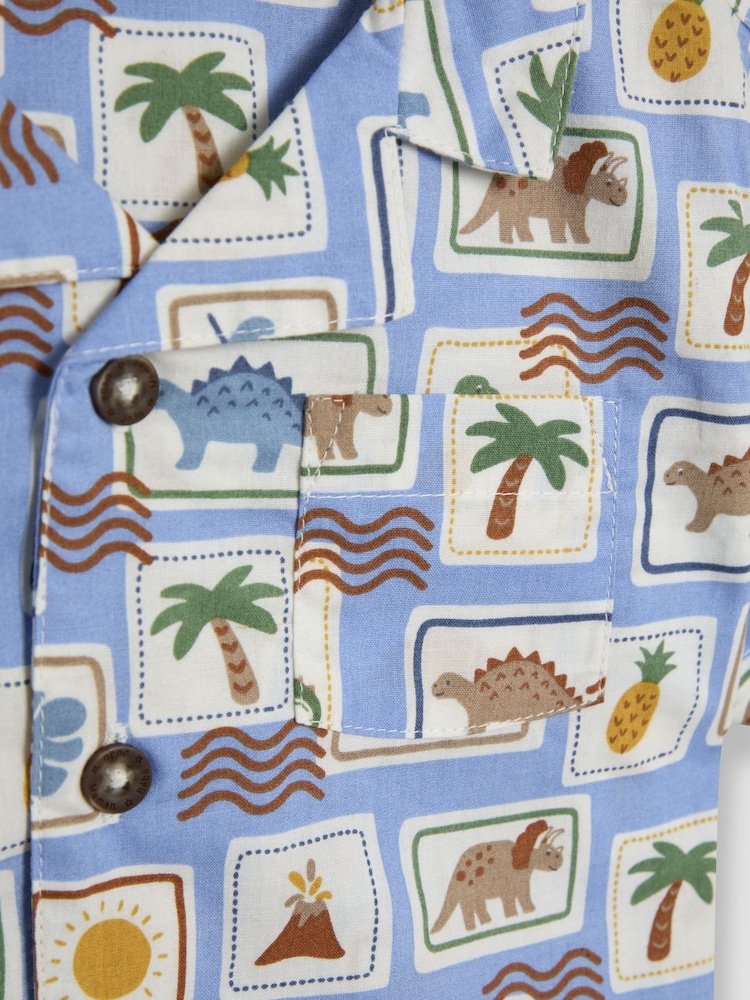 JoJo Maman Bébé Khaki Dino Stamp 2-Piece Printed Shirt & Twill Shorts Set - Image 6 of 6 JoJo Maman Bébé Khaki Dino Stamp 2-Piece Printed Shirt & Twill Shorts Set - Image 6 of 6