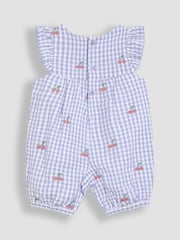 Lilac Purple Cherry Gingham - JoJo Maman Bébé – hübscher, bestickter Sonnenschutz-Anzug mit Rüschen an der Schulter aus 100 % Baumwolle - Image 2 of 3