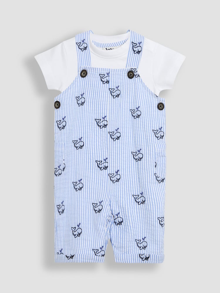 JoJo Maman Bébé Blue 2-Piece Chicks Embroidered Dungarees & Body Set - Image 1 of 7