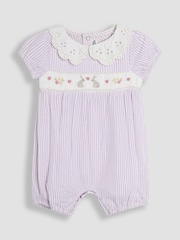 JoJo Maman Bébé Lilac Purple Bunny Embroidered Smocked Pretty Romper - Image 1 of 3