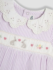 JoJo Maman Bébé Lilac Purple Bunny Embroidered Smocked Pretty Romper - Image 2 of 3