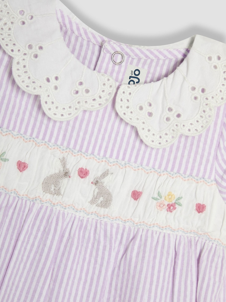 JoJo Maman Bébé Lilac Purple Bunny Embroidered Smocked Pretty Romper - Image 2 of 3
