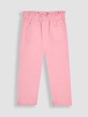 JoJo Maman Bébé Pink Floral Print Embroidered Twill 100% Cotton Trousers - Image 2 of 3