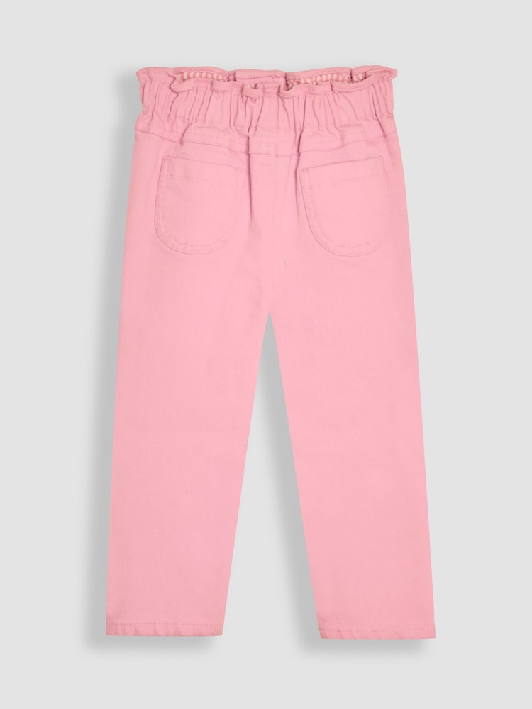 JoJo Maman Bébé Pink Floral Print Embroidered Twill 100% Cotton Trousers - Image 2 of 3