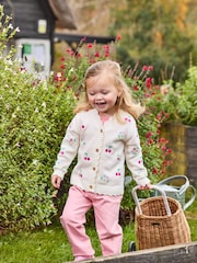 JoJo Maman Bébé Pink Floral Print Embroidered Twill 100% Cotton Trousers - Image 5 of 5
