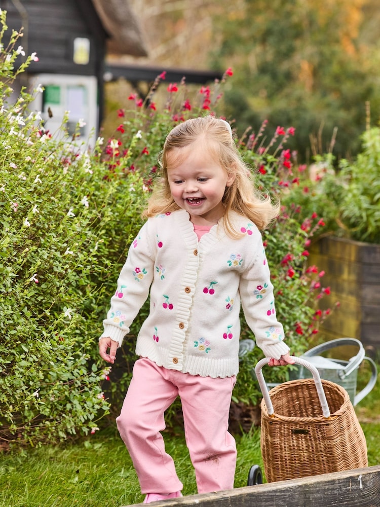 JoJo Maman Bébé Pink Floral Print Embroidered Twill 100% Cotton Trousers - Image 5 of 5