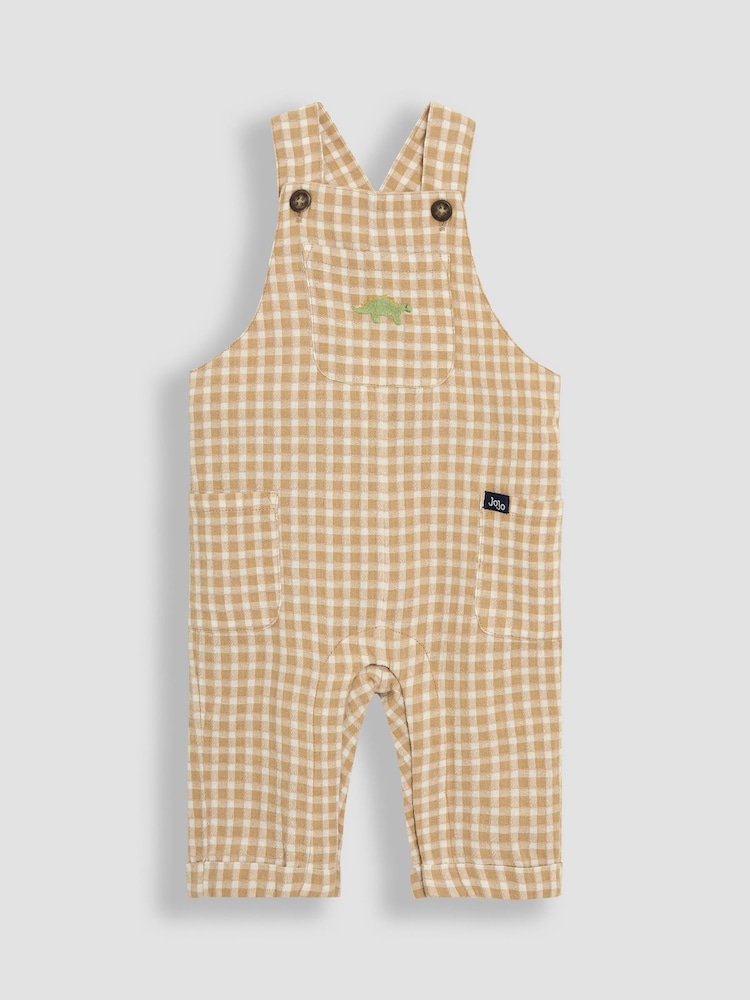 JoJo Maman Bébé Brown 2-Piece Dino Gingham Dungarees & T-Shirt Set - Image 2 of 7
