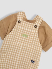 JoJo Maman Bébé Brown 2-Piece Dino Gingham Dungarees & T-Shirt Set - Image 6 of 7