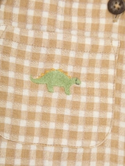 JoJo Maman Bébé Brown 2-Piece Dino Gingham Dungarees & T-Shirt Set - Image 7 of 7