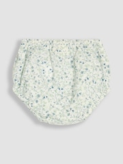 JoJo Maman Bébé Blue Ditsy Floral 3-Piece Frill Shoulder Baby Dress, Knicker & Hat Set - Image 3 of 6