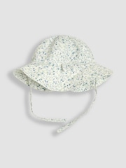JoJo Maman Bébé Blue Ditsy Floral 3-Piece Frill Shoulder Baby Dress, Knicker & Hat Set - Image 6 of 6