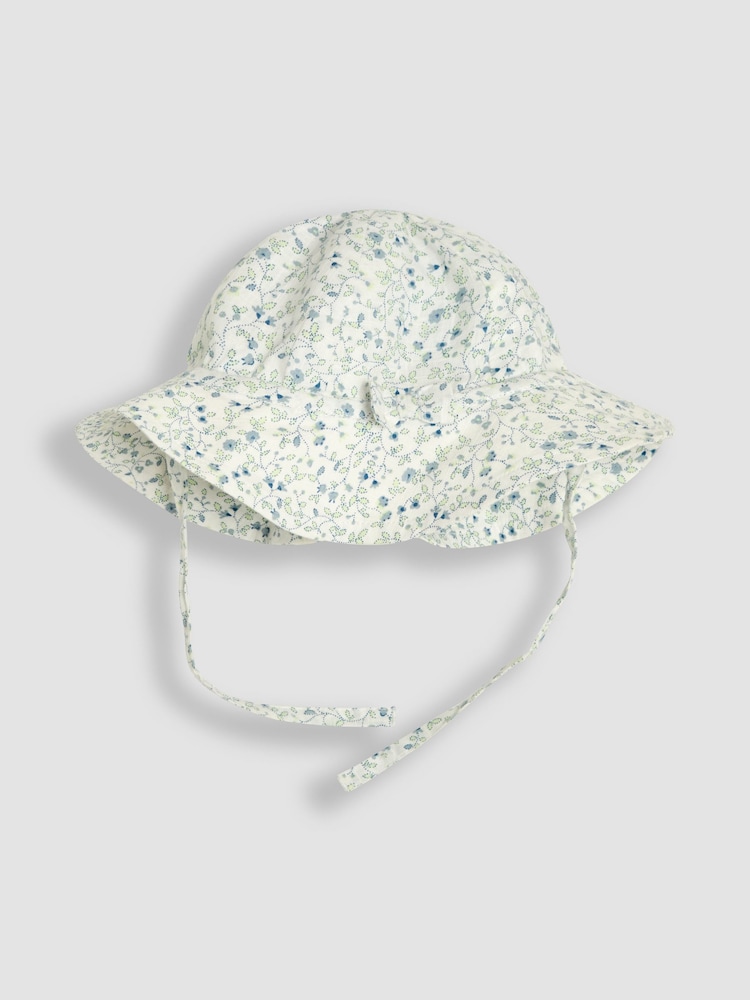 JoJo Maman Bébé Blue Ditsy Floral 3-Piece Frill Shoulder Baby Dress, Knicker & Hat Set - Image 6 of 6