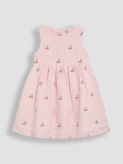 JoJo Maman Bébé Pink Cherry Embroidered Summer Dress - Image 1 of 3