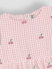 JoJo Maman Bébé Pink Cherry Embroidered Summer Dress - Image 2 of 3