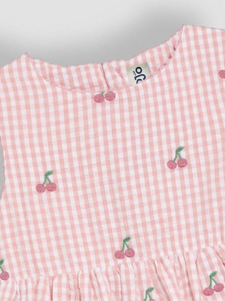 JoJo Maman Bébé Pink Cherry Embroidered Summer Dress - Image 2 of 3
