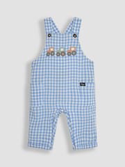 JoJo Maman Bébé Blue 2-Piece Tractor Gingham Dungarees & T-Shirt Set - Image 2 of 6