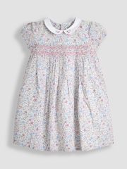 JoJo Maman Bébé Blue Ditsy Floral Smocked Woven 100% Cotton Dress - Image 2 of 6