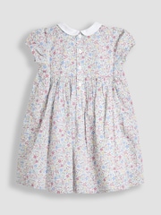 JoJo Maman Bébé Blue Ditsy Floral Smocked Woven 100% Cotton Dress - Image 3 of 6