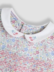 JoJo Maman Bébé Blue Ditsy Floral Smocked Woven 100% Cotton Dress - Image 6 of 6