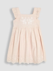 JoJo Maman Bébé Natural Broderie Frill Shoulder Dress - Image 1 of 4
